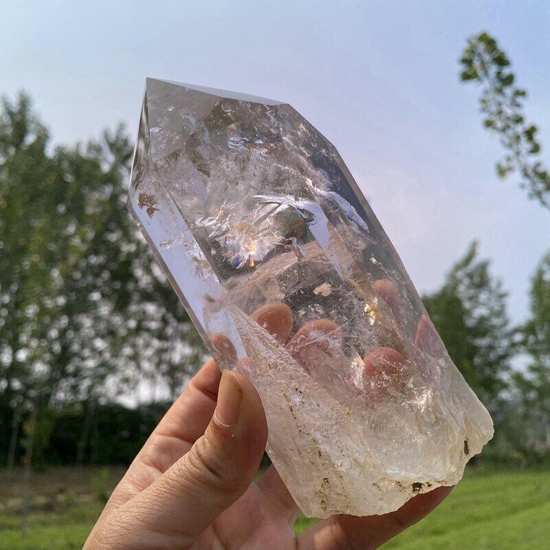 0.85kg Natural White crystal Obelisk Carved Quartz Crystal Wand Point
