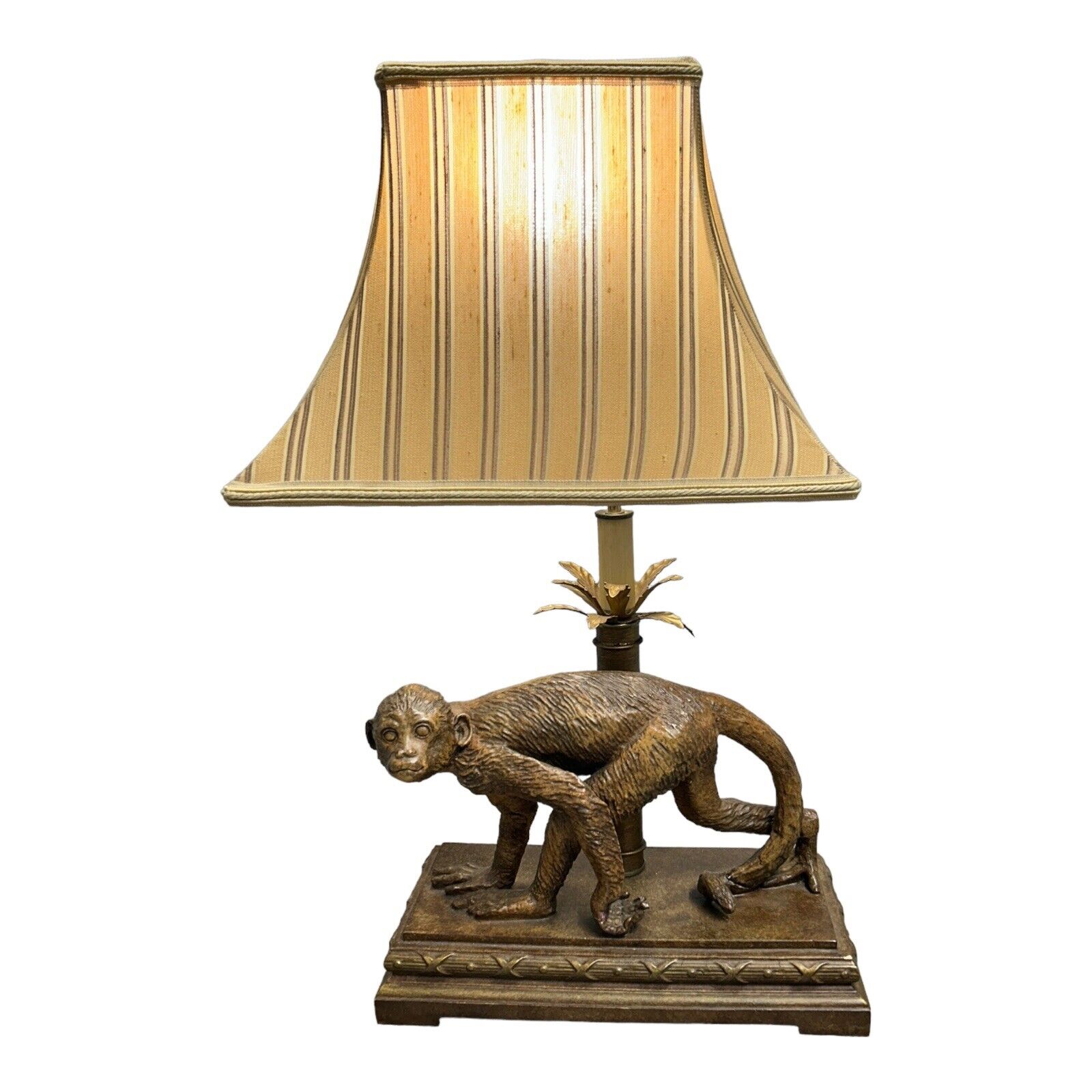 Vintage Victorian Monkey Palm Tree, Table Lamp Resin Sculpture 24x13  See Video