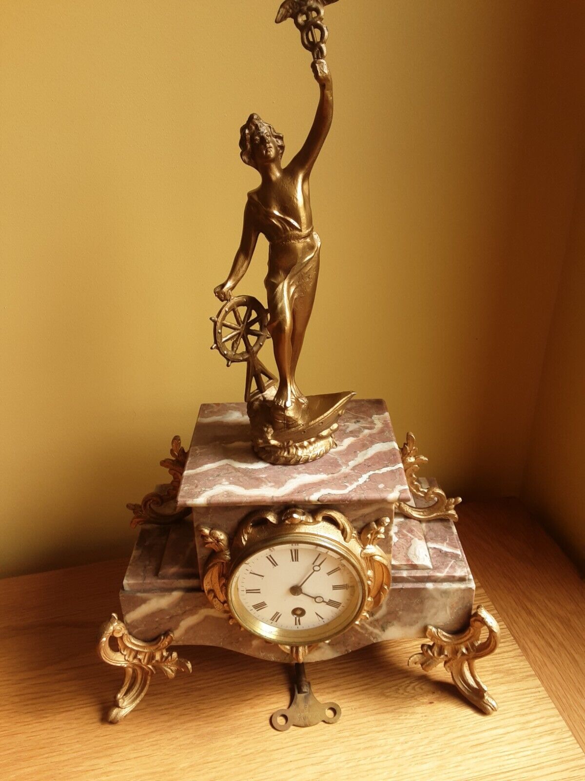 Antique French Marble Clock Timepiece, Rouge Marble, FWO Nice Condition 1890s