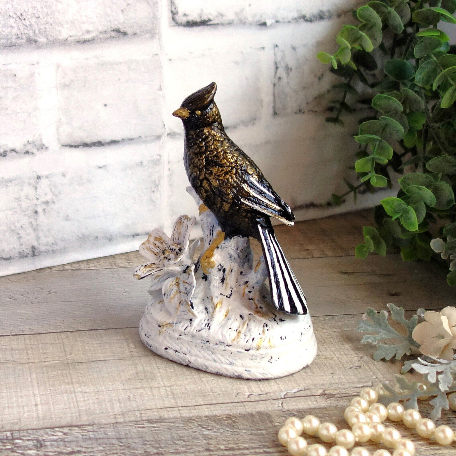 Courtly Song Bird Decor Black White Stripe Decor Bird Figurine