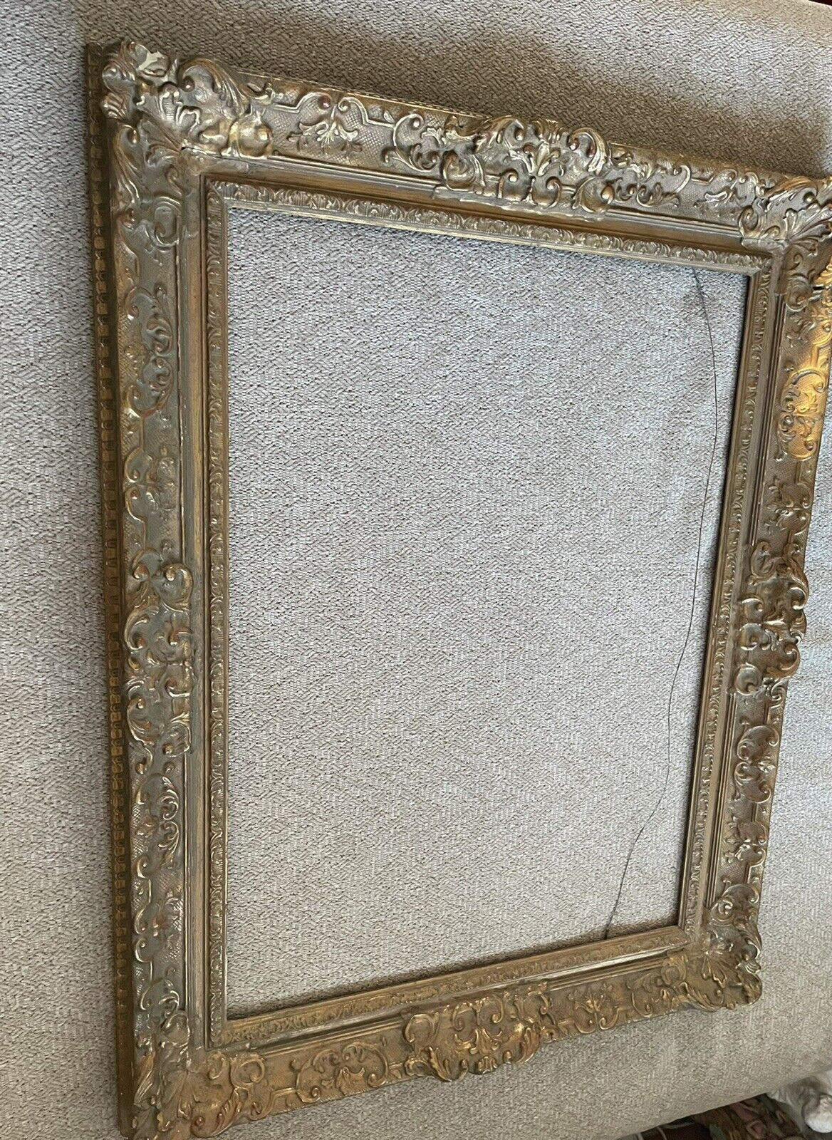 c1800’s Excellent American Solid Heavily Adorned Gold Maple Art Lg Frame 36 x 28