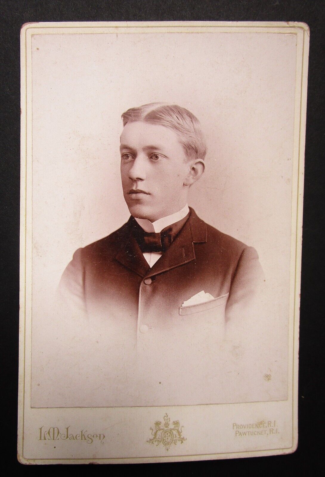 Antique Rhode Island Handsome Young Man in Suit Cabinet Photo Card 1890s