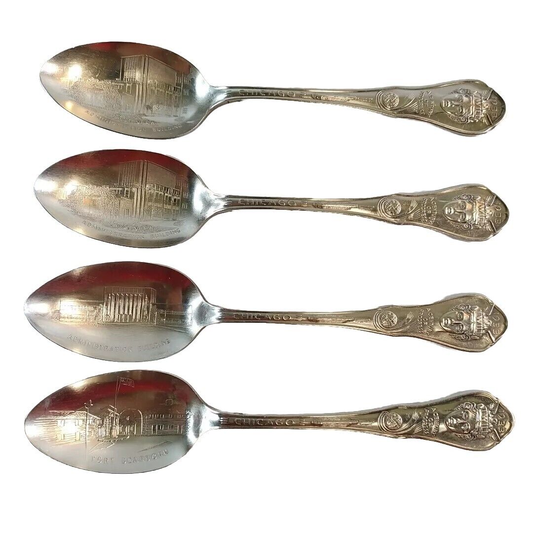 Lot of 4 Vintage 1933 Chicago Worlds Fair Exposition Souvenir Spoon I Will Gift