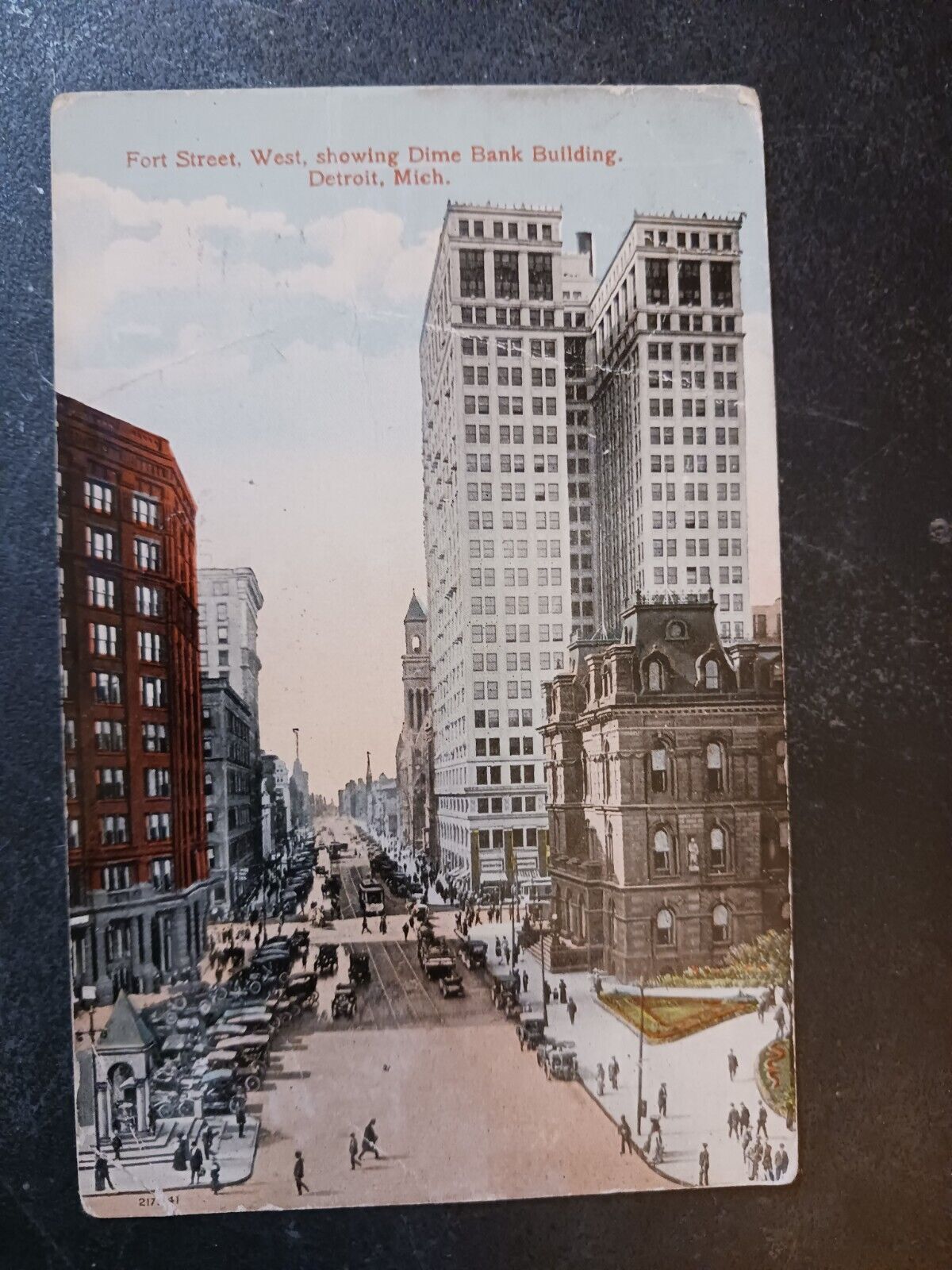 1914 postcard FORT STREET DIME BANK BUILDING DETROIT MI posted