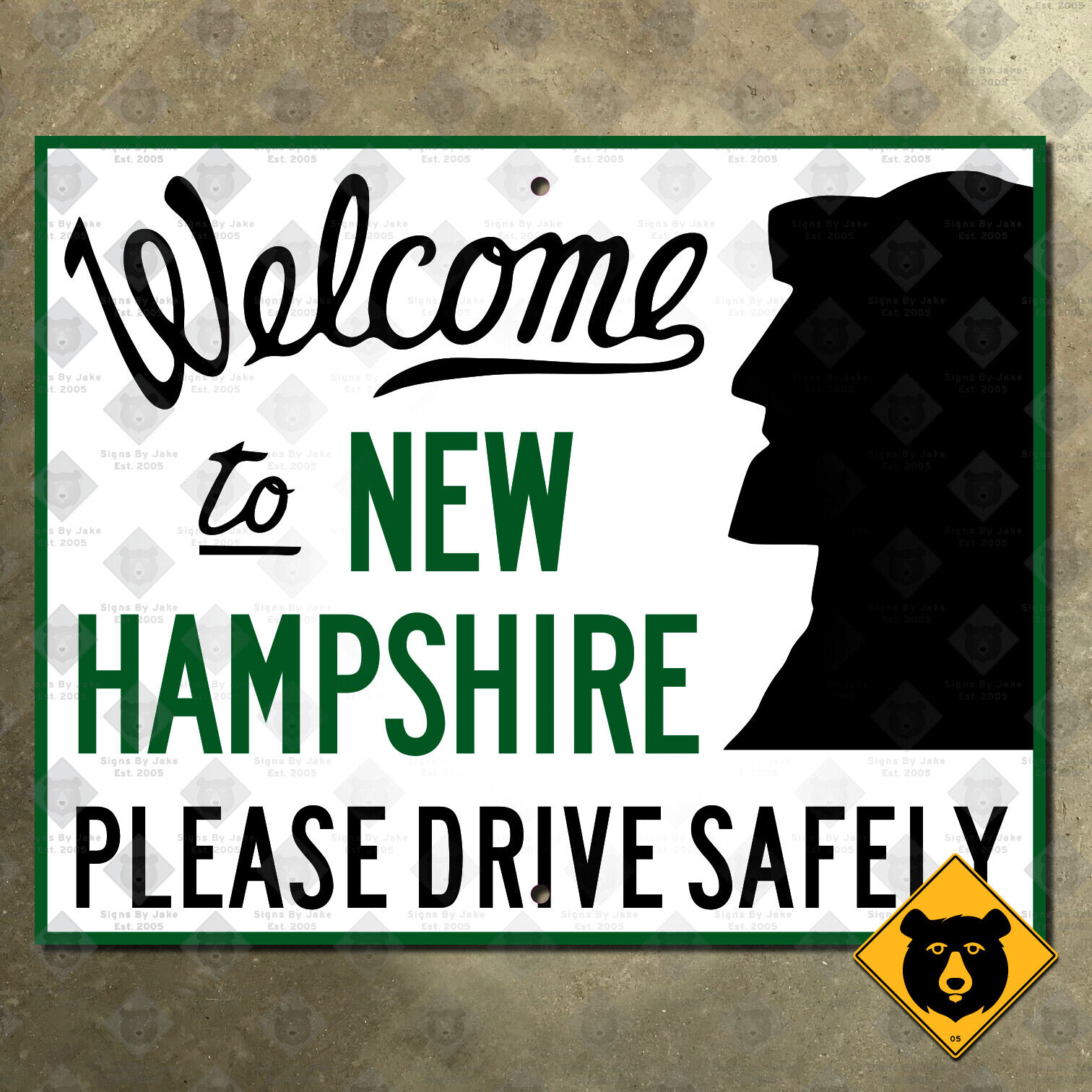 Welcome to New Hampshire highway road sign state line 1950s old man 12x9