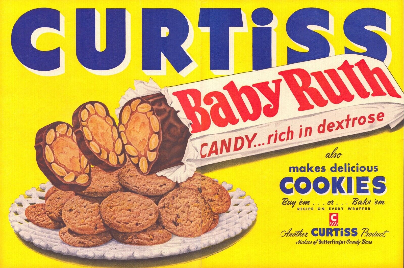 1948 Baby Ruth Vintage Ad Curtiss Makes Delicious Cookies Butterfinger