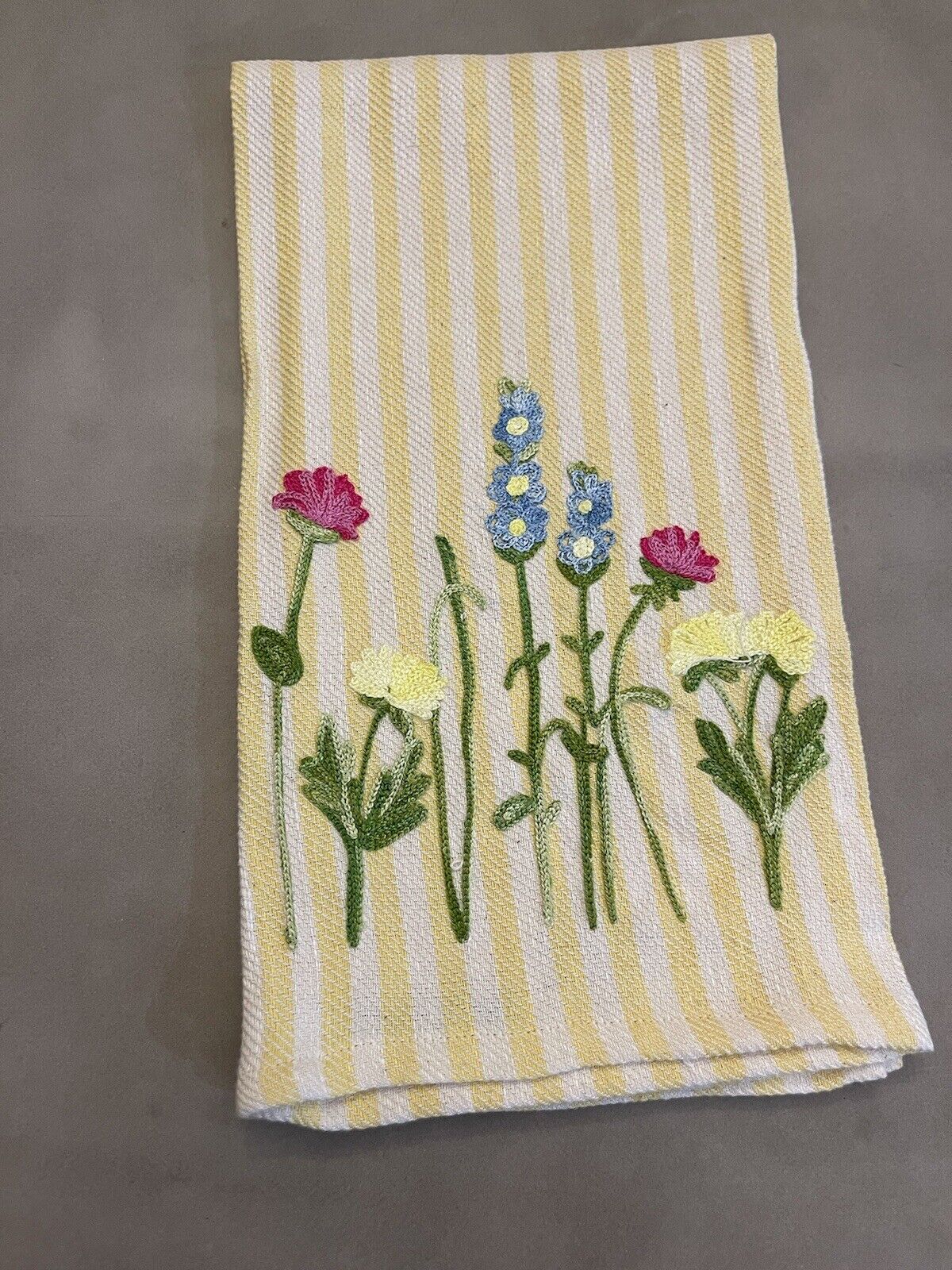 Busatti embroidered  Linen Blend dish towel Italy yellow floral
