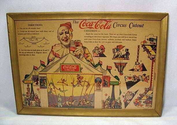 VINTAGE 1930’S COCA-COLA FRAMED CIRCUS CUTOUT FOR CHILDREN***WOW