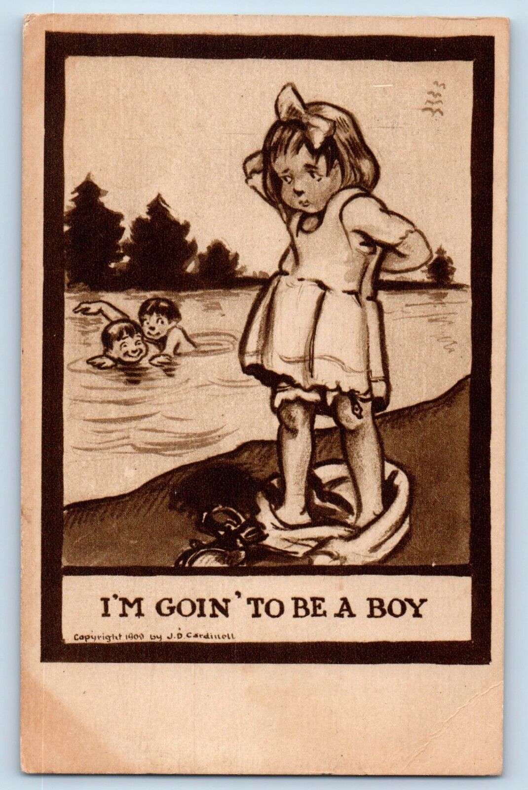 J D Cardwell Signed Postcard Little Girl I'm Going To Be A Boy Geuda Springs KS