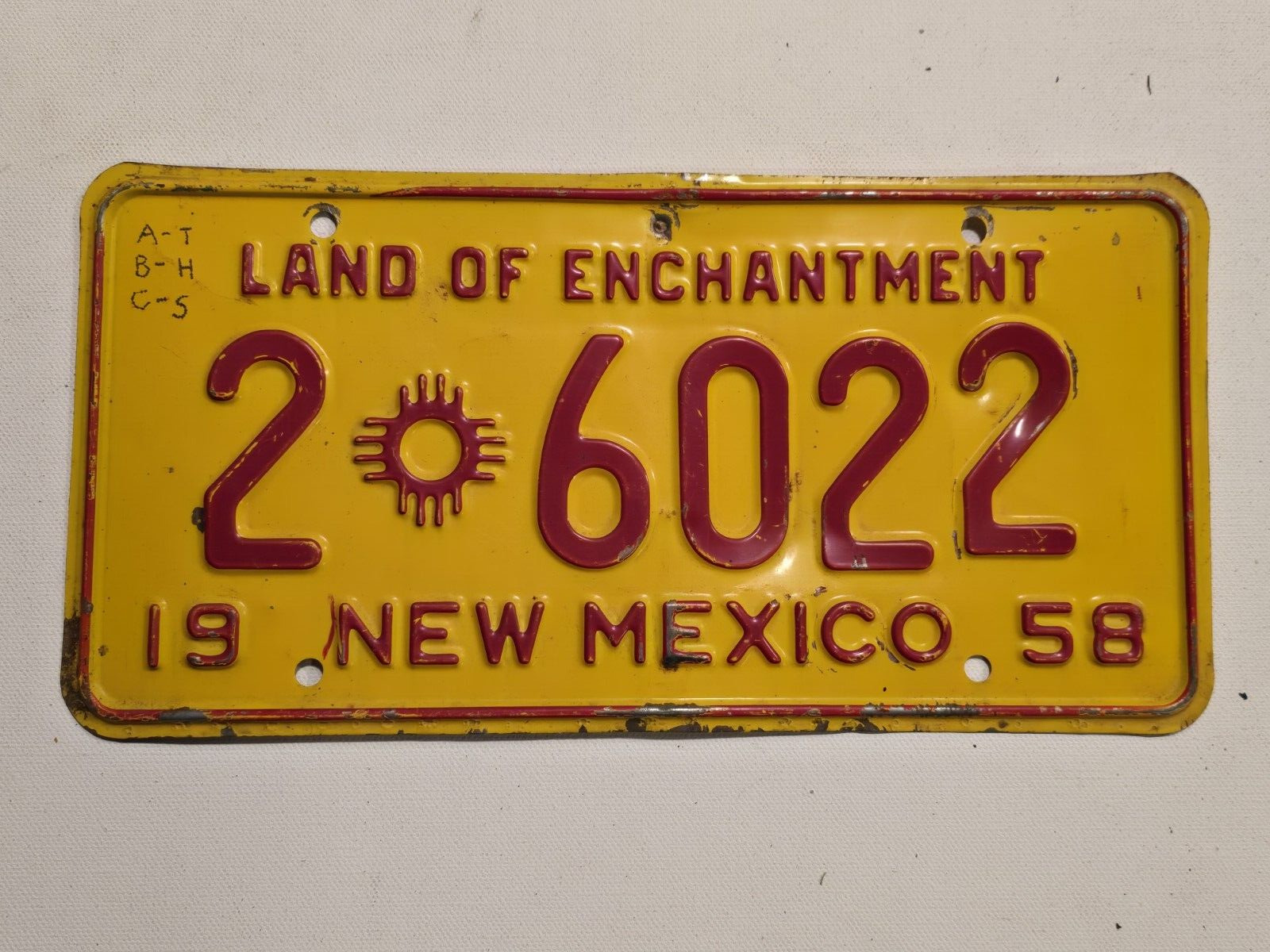 New Mexico 1958 license plate #2-6022-Vintage-RARE-Man Cave-Decor-Garage-Shop