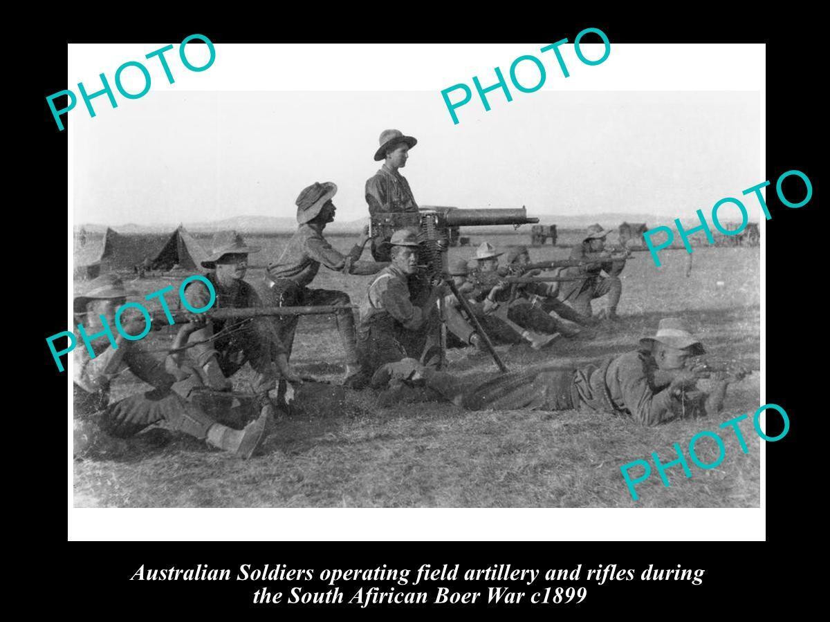 OLD LARGE HISTORIC PHOTO OF AUSTRALIAN BOER WAR SOLDIERS WITH ARTILLERY 1899