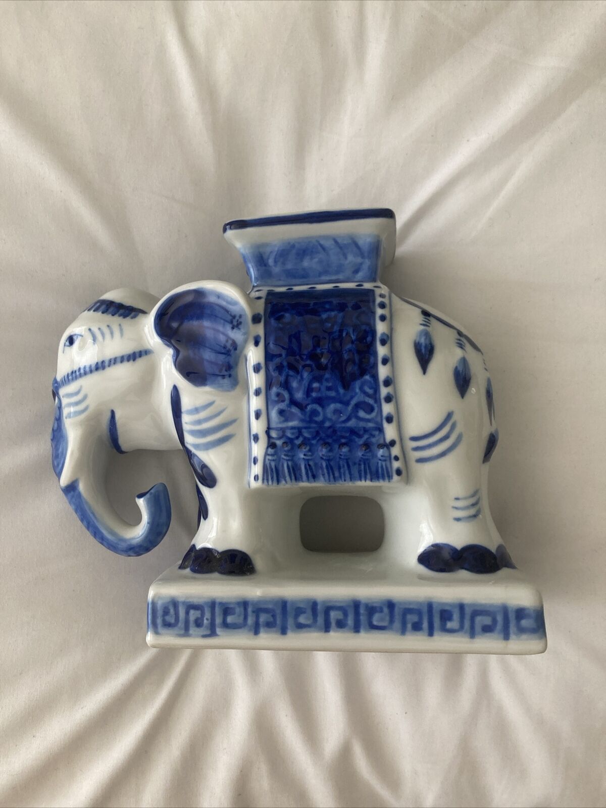 Vintage Ceramic Blue & White Elephant Thailand