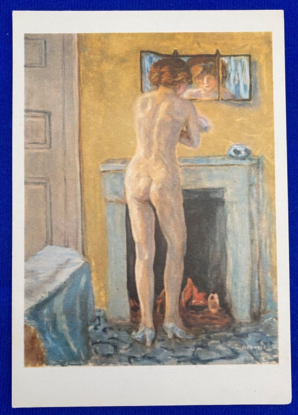 Vintage 1950s Pierre Bonnard Nude Standing in Front of a Fire Painting Postcard