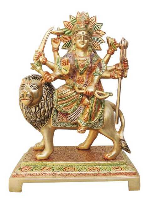Devi Mata Brass Statue Durga Maa Idol Hindu Deity Religious Sculpture 12.5 Inch