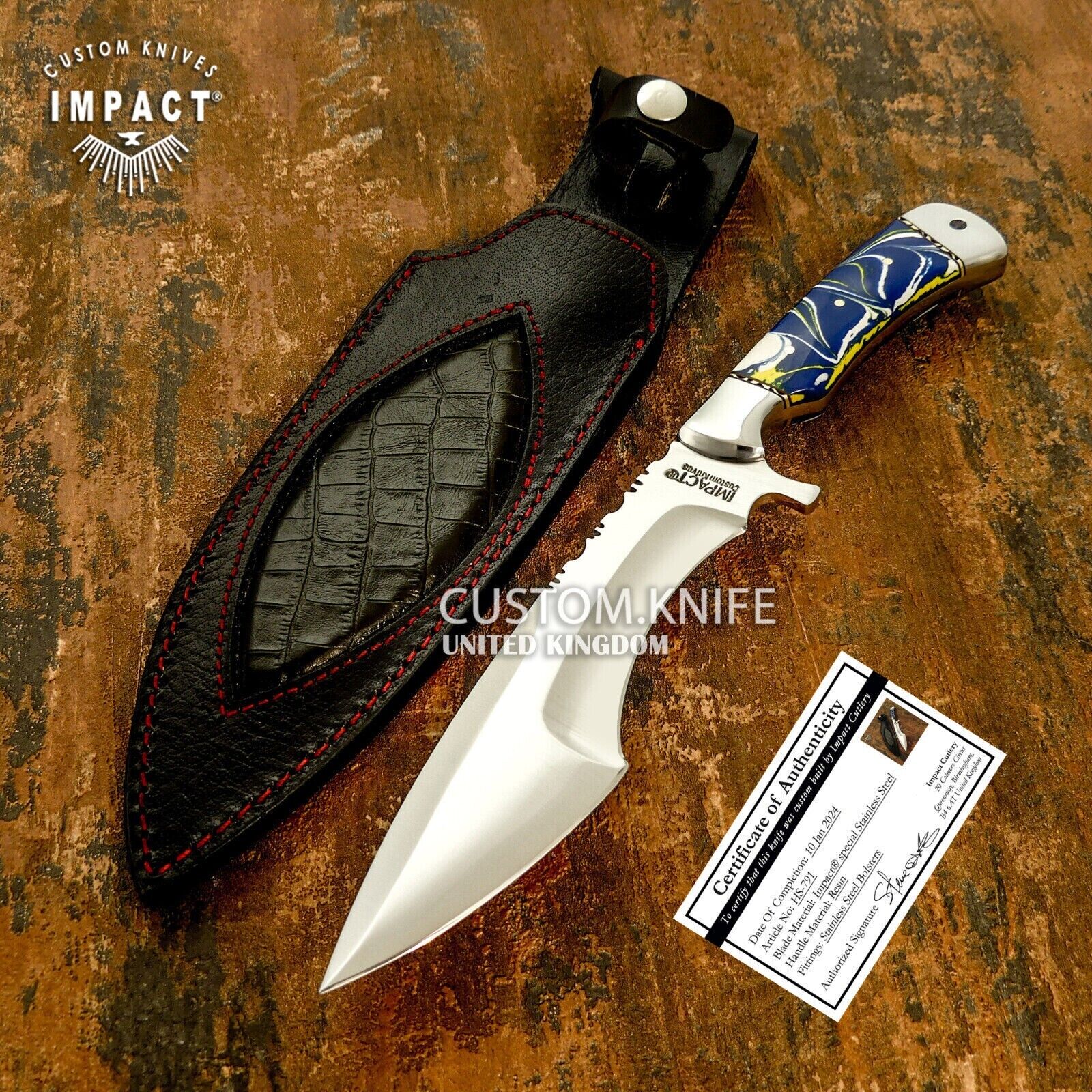 IMPACT CUTLERY RARE CUSTOM FULL TANG BOWIE KNIFE RESIN HANDLE- 1553