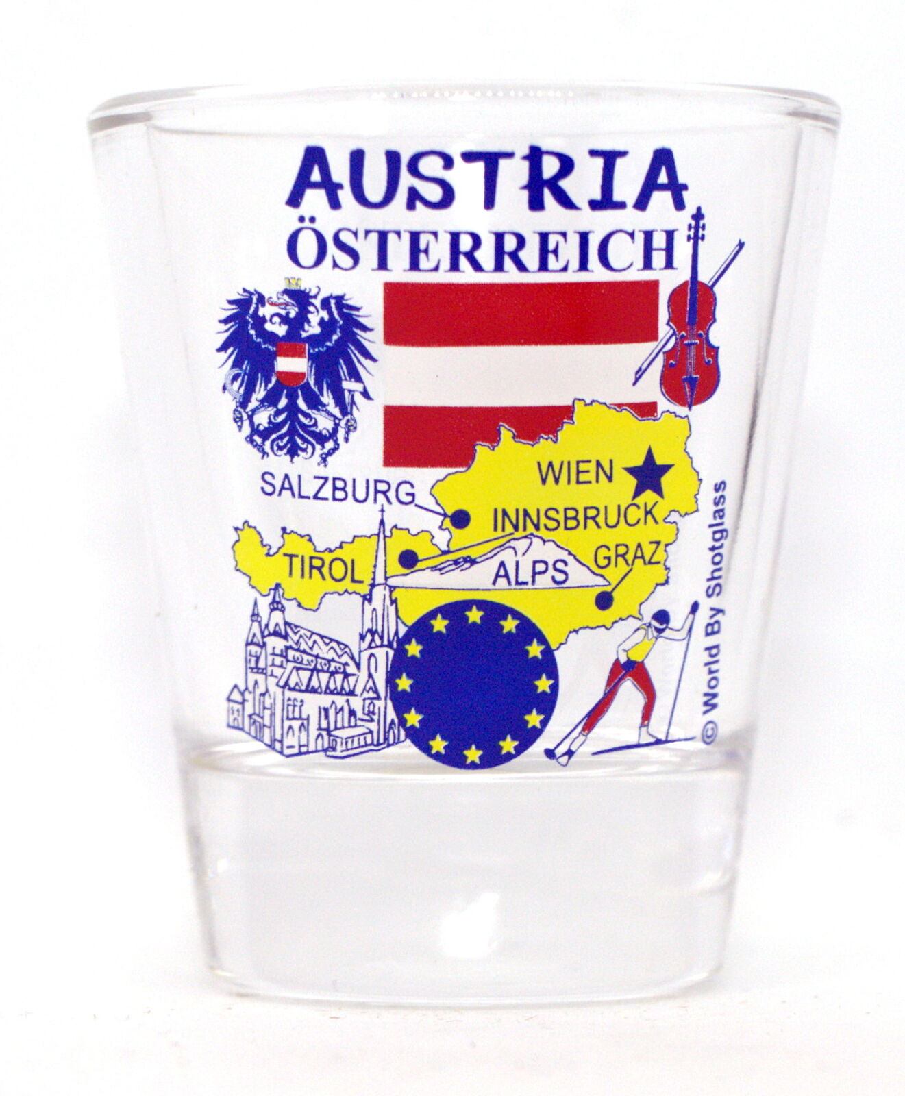 AUSTRIA EU SERIES LANDMARKS AND ICONS COLLAGE SHOT GLASS SHOTGLASS