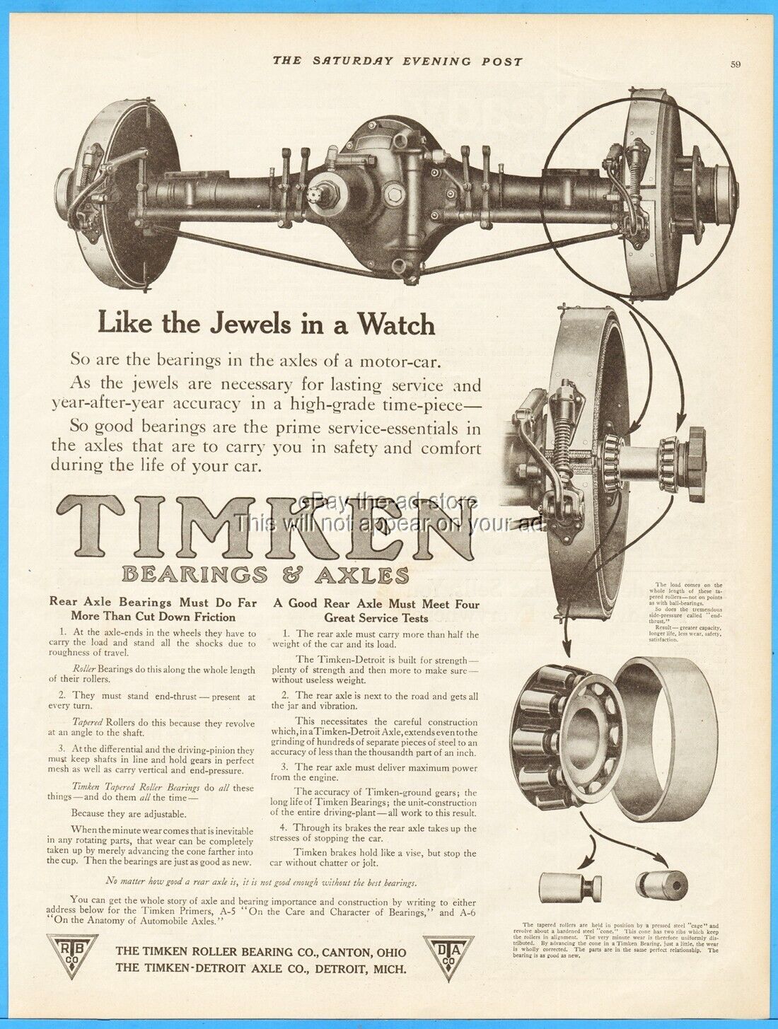 1912 Timken Roller Bearing Co Canton OH Detroit Axle Like the Jewels in Watch Ad