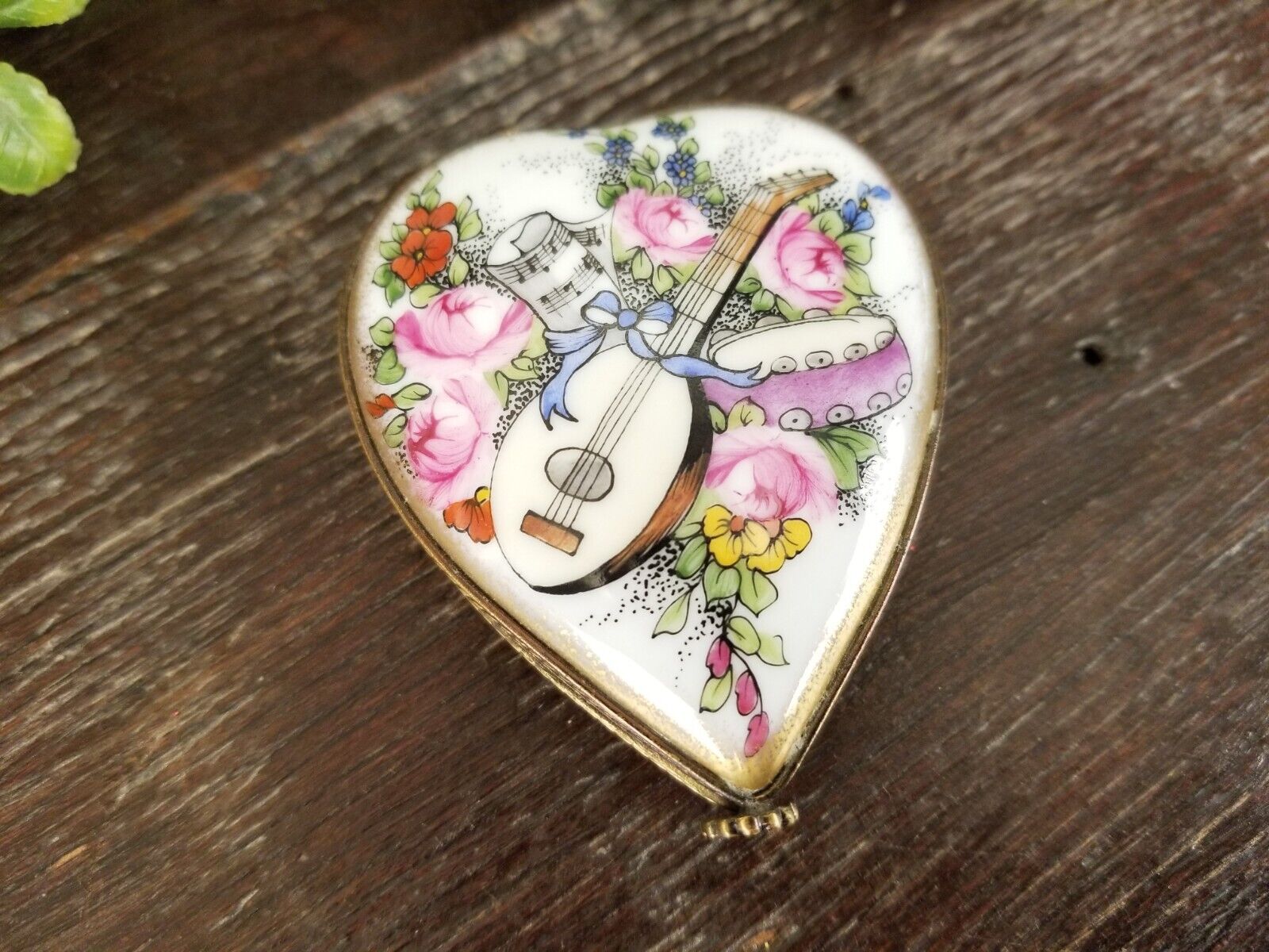 Vintage Limoges Hand Painted Heart Shaped Trinket Box w/ Music Theme * COA