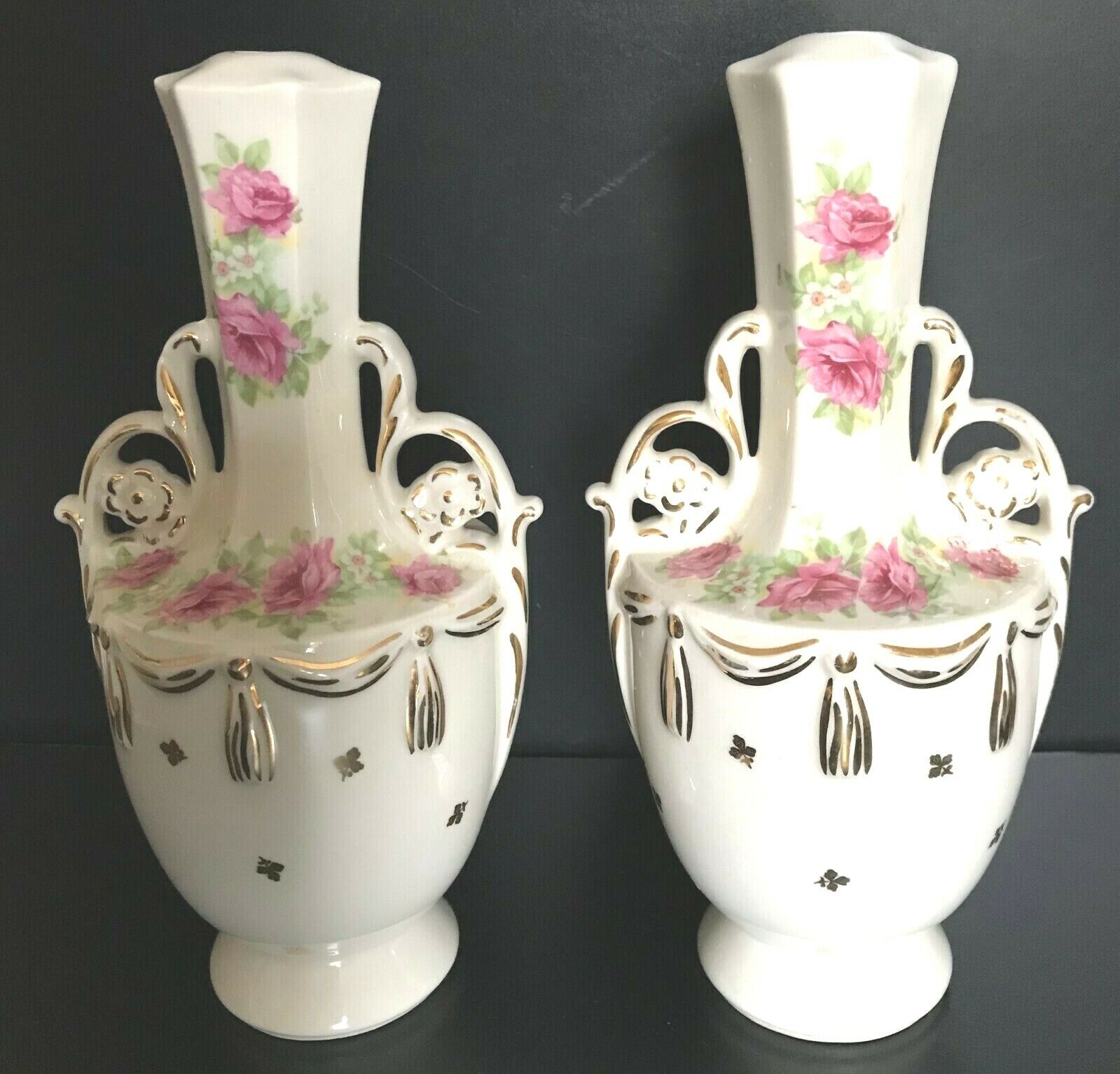 Floral Boudoir Porcelain Lamp Bases To Restore Vintage Set of 2