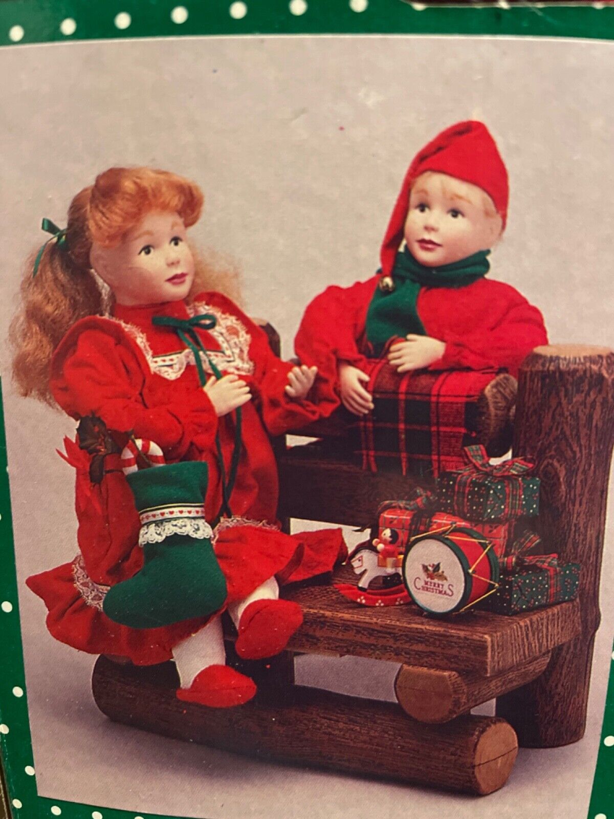 1993 Vintage Musical Animated Holiday Creations Christmas BOY and GIRL on bench