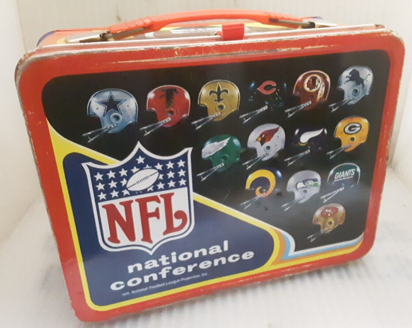 ~RARE 1976 NFL Football Teams Metal Lunch Box By Thermos Brand Cool Lunchbox