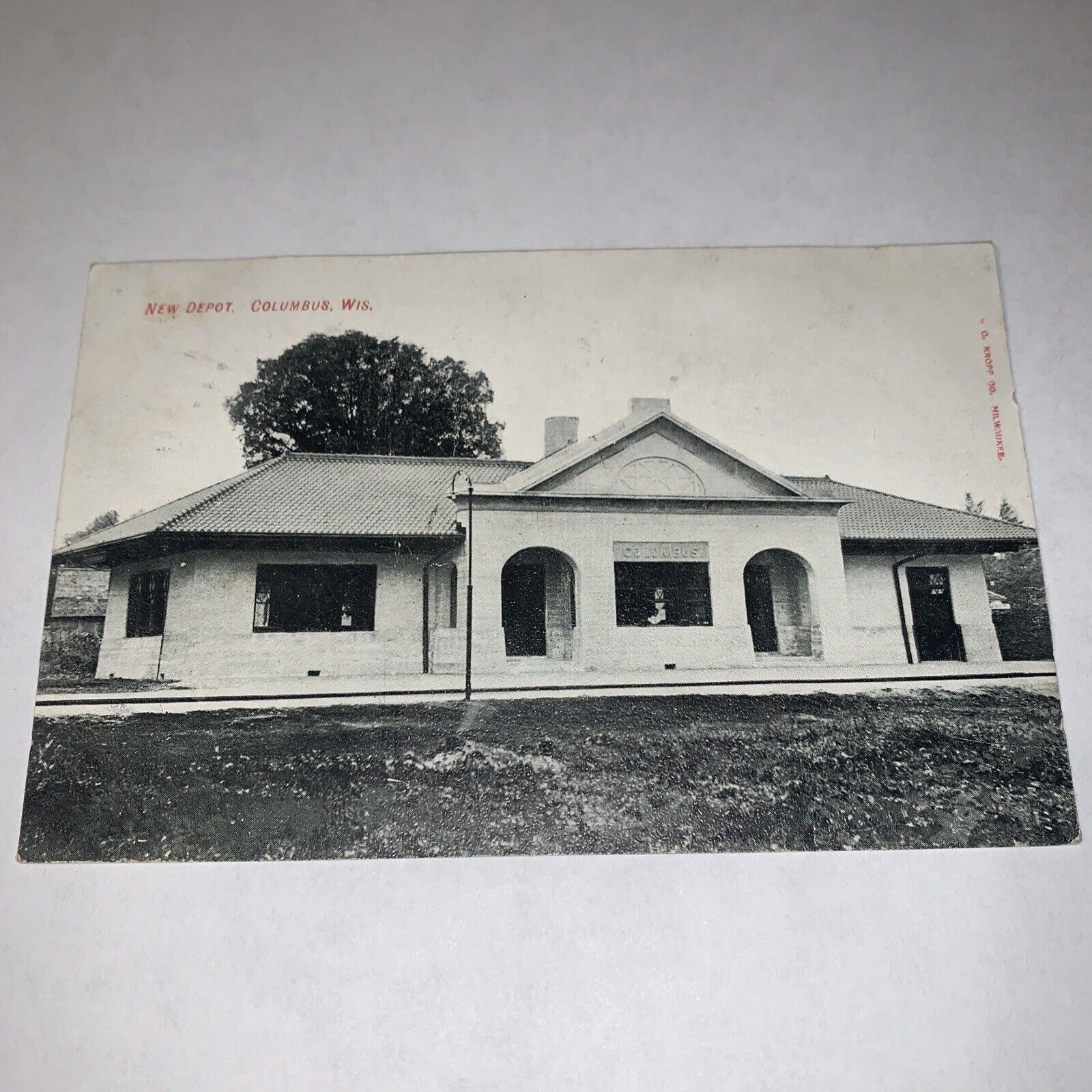 Vintage Photo Postcard New Depot Columbus Wisconsin Railroad Station 1908