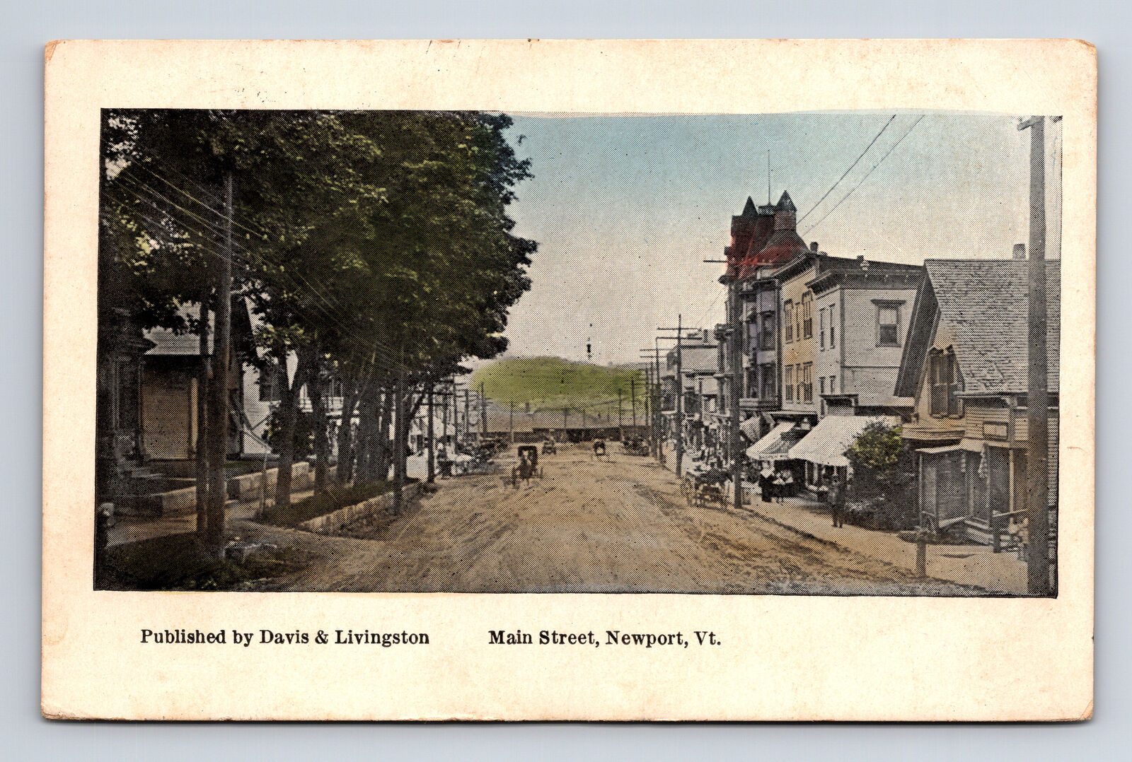 1912 Main Street Dirt Road Horse Buggy Newport VT Davis & Livingston Postcard