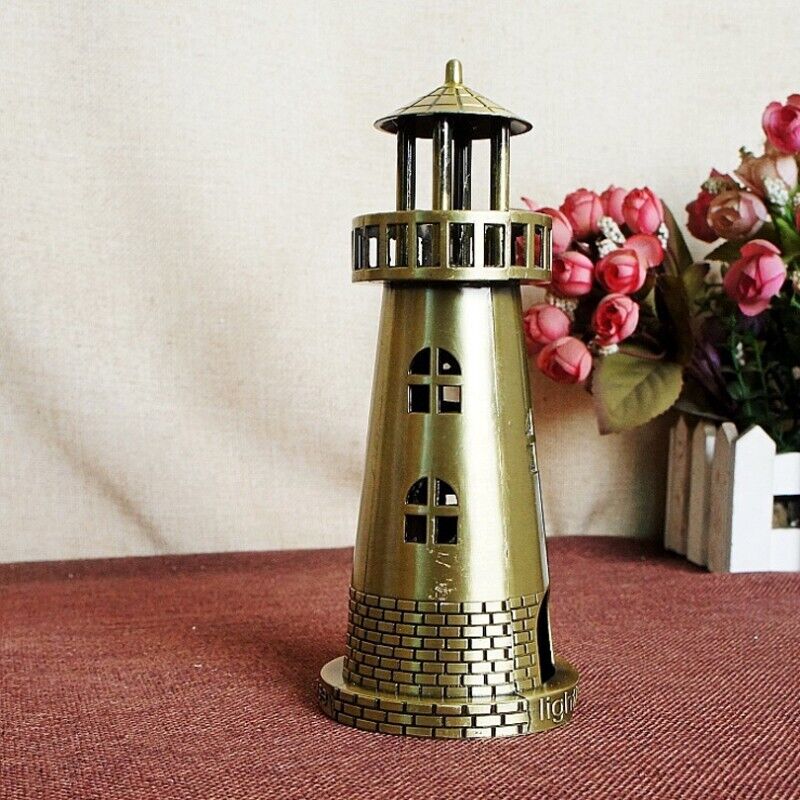 Brass Lighthouse Figurine Beacon Statue Building Model Ornament Décor Miniature