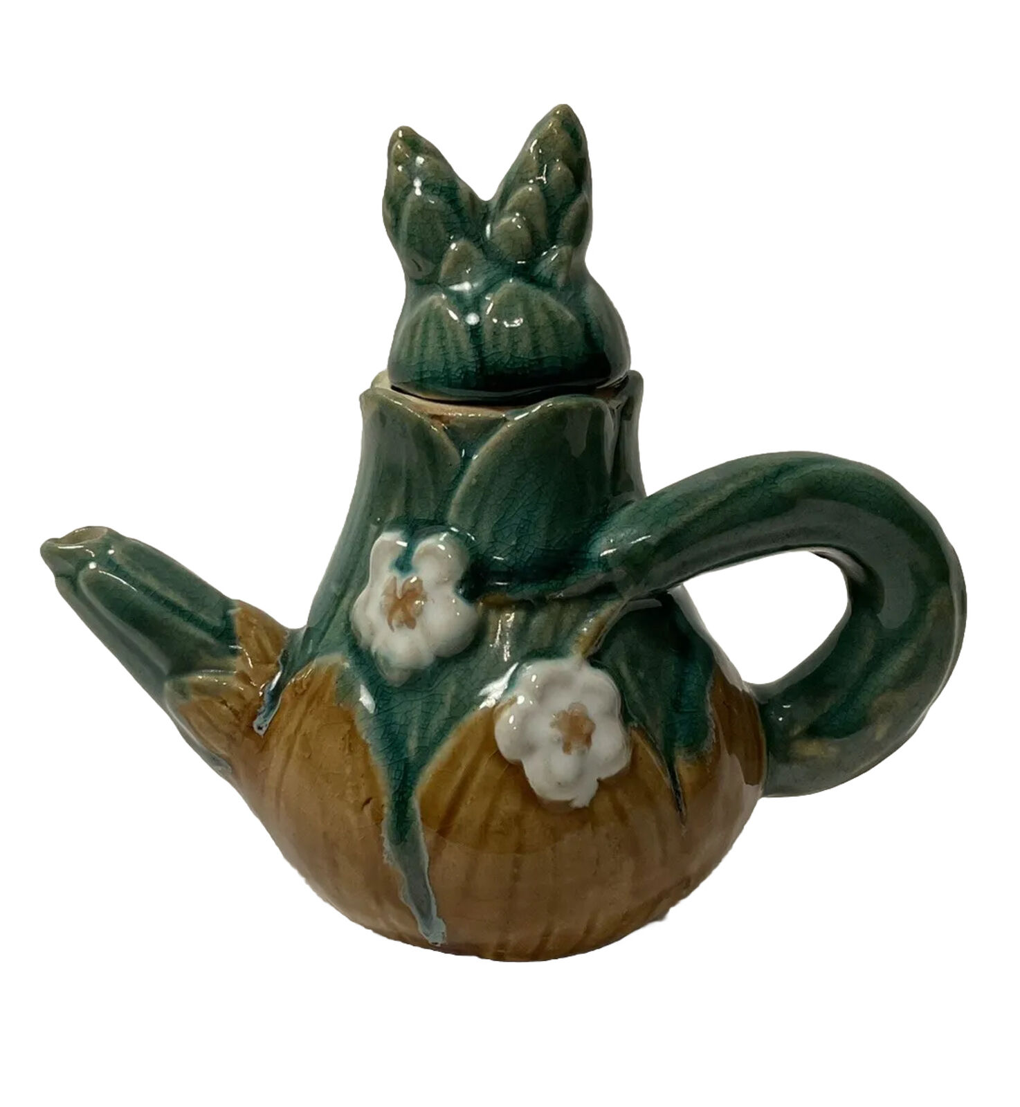 Vintage Pottery Asparagus Teapot Signed