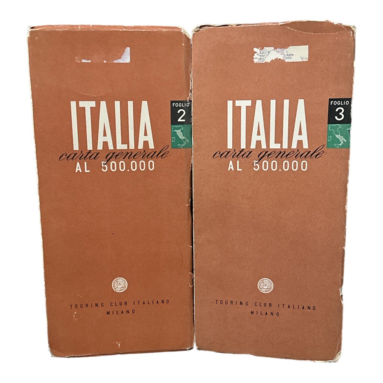 2 Vintage Italian Italia Italy Touring Club Map Carta Foglio 2 & 3