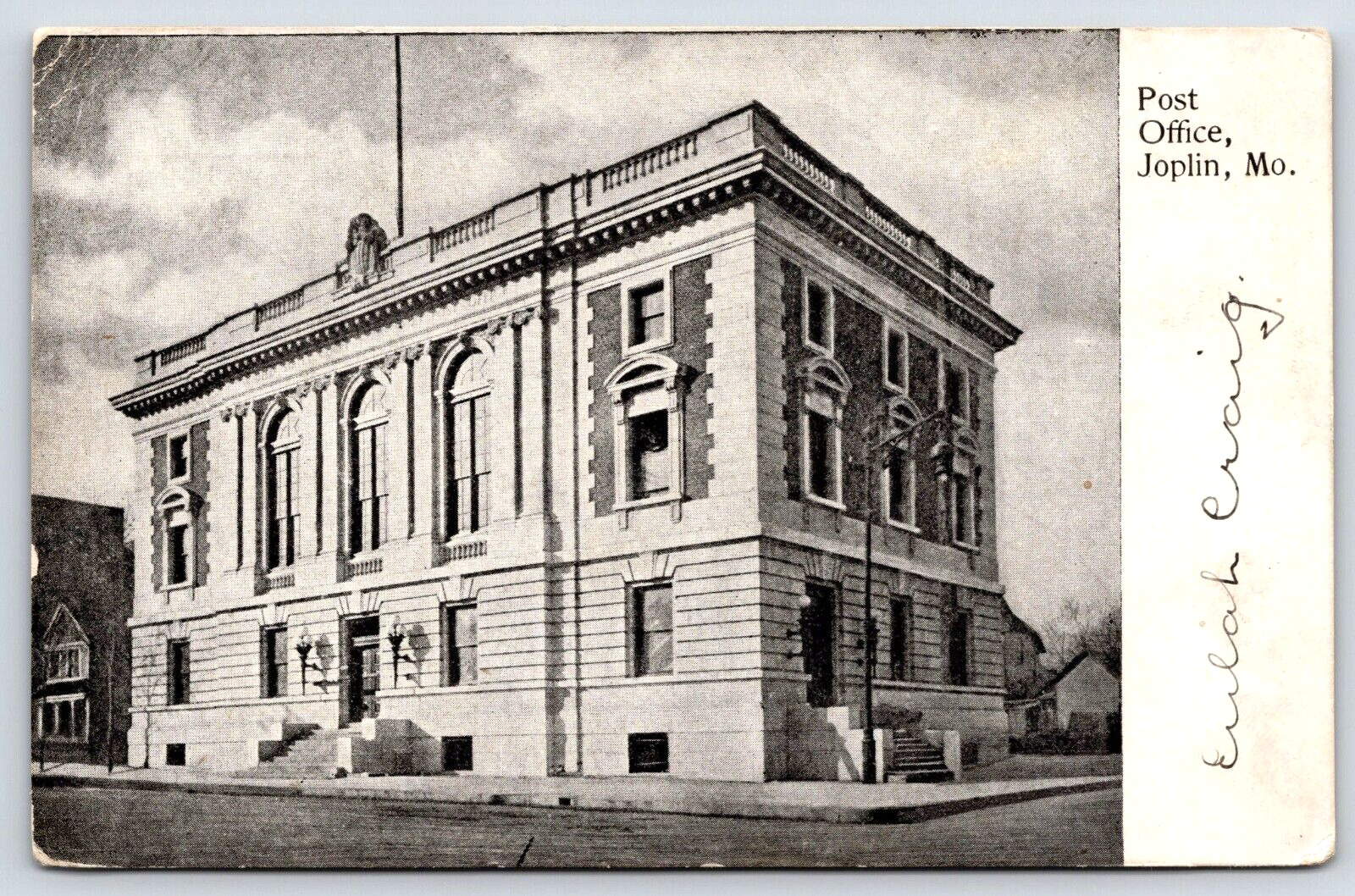 Original Old Vintage Postcard Post Office Building Joplin Missouri USA