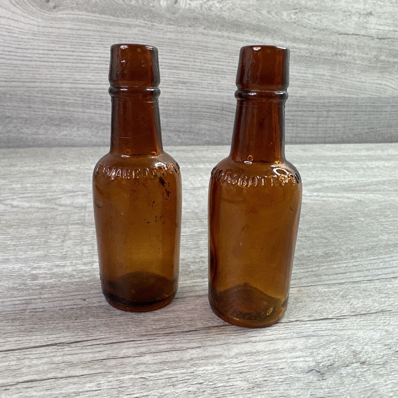 VTG Lot Of 2 Mini VICTORIAN BITTERS EMBOSSED,C W ABBOT & CO, BALTIMORE Amber