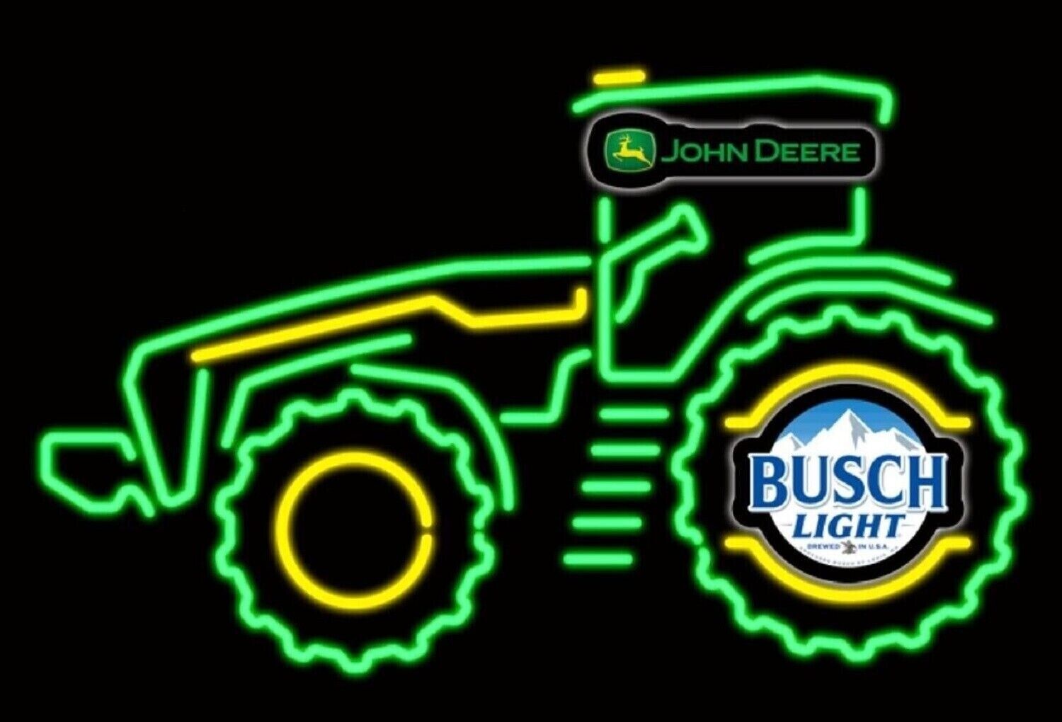 John Deere Farm Tractor Busch Light Beer Neon Light LED Lamp Sign With Dimmer