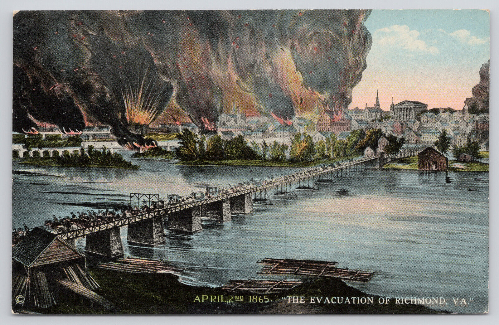 Evacuation Historical Mayo Bridge Burn Richmond Virginia VA Postcard c1913