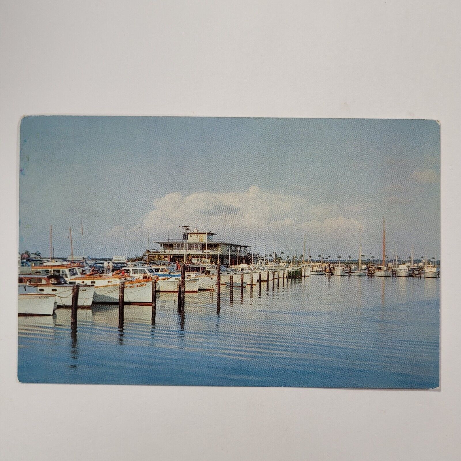 Clearwater Beach Marina Florida FL Vintage Postcard Vintage Boats Cars Gulf