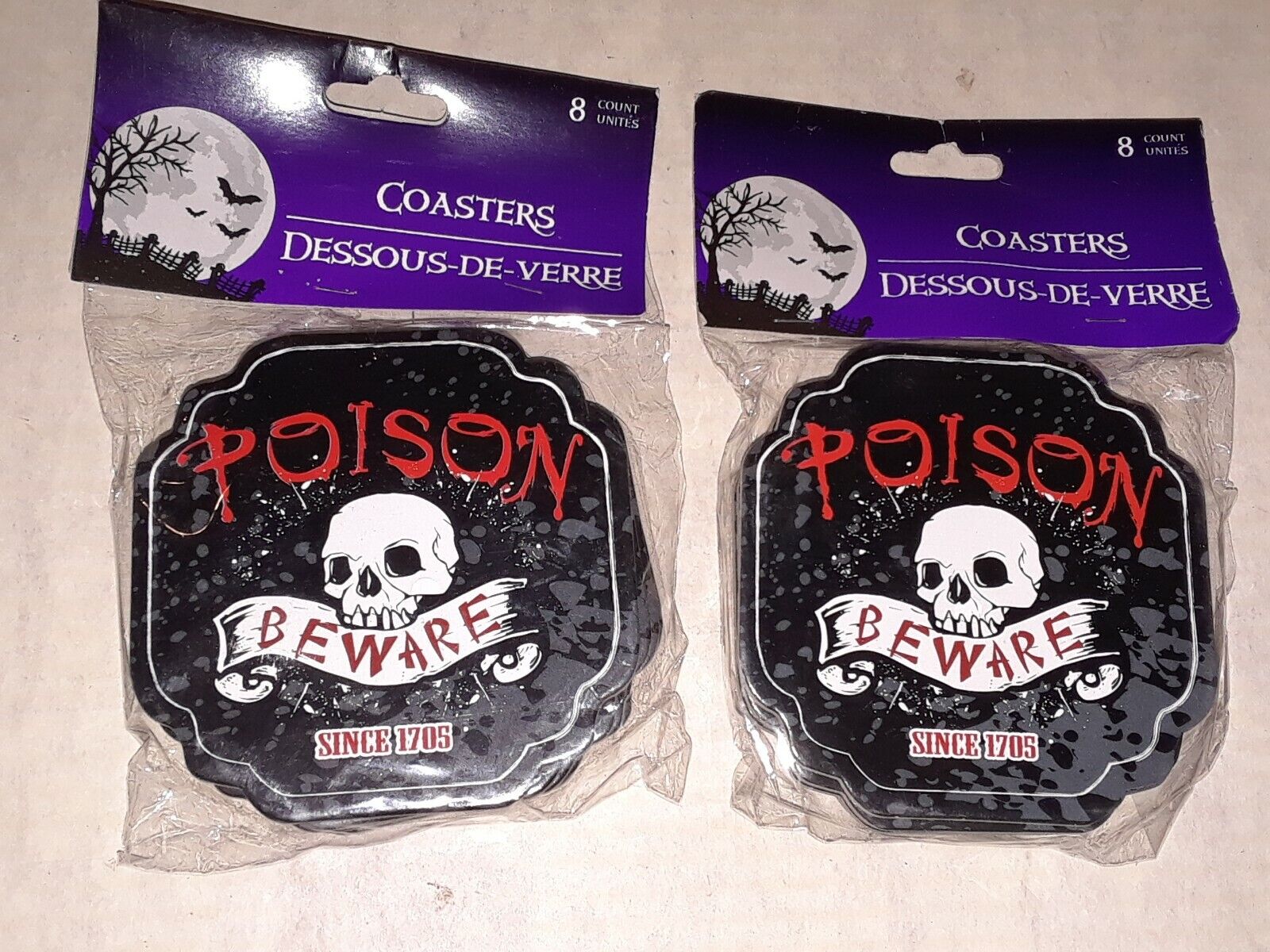 Gothic POISON-BEWARE-SKULL--COASTERS Bar Drink Pirate Party Decorations 16pc SET