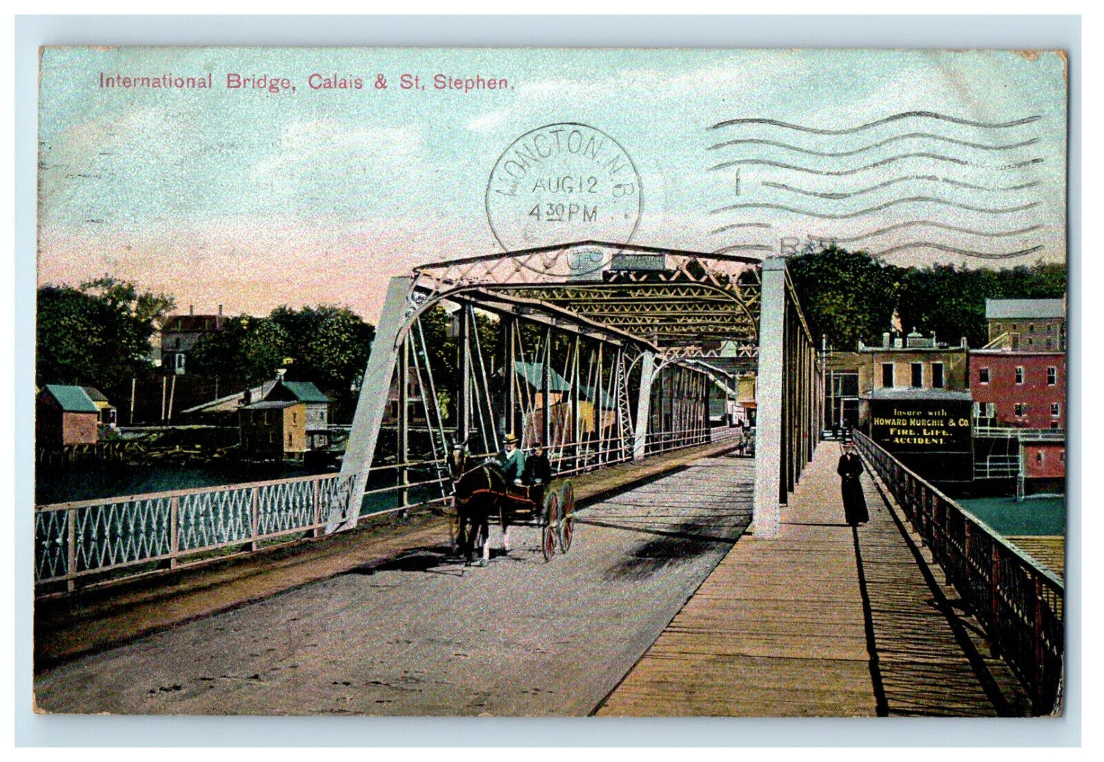 1908 International Bridge Calais and St. Stephen Posted Antique Postcard
