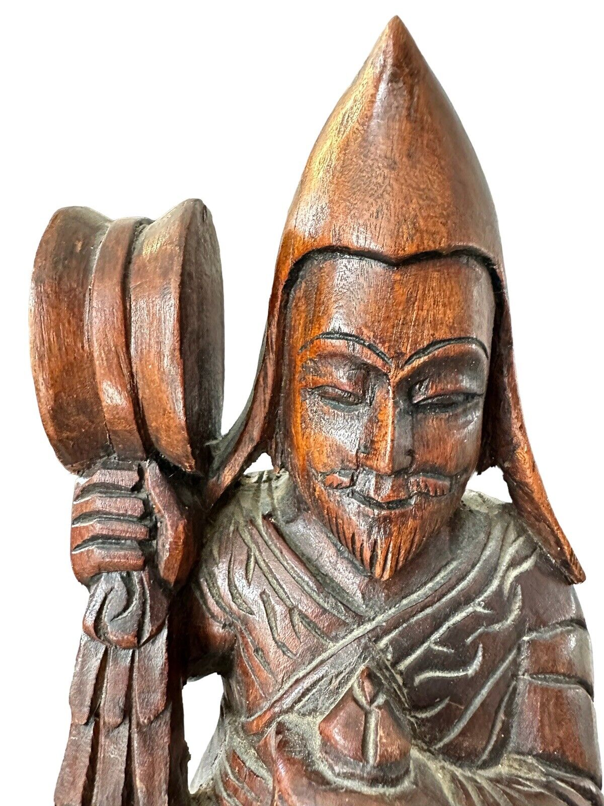 VTG Asian Man Beautifully Hand Carved Wood (Possibly Monk Or Holy Man) 12 1/2”
