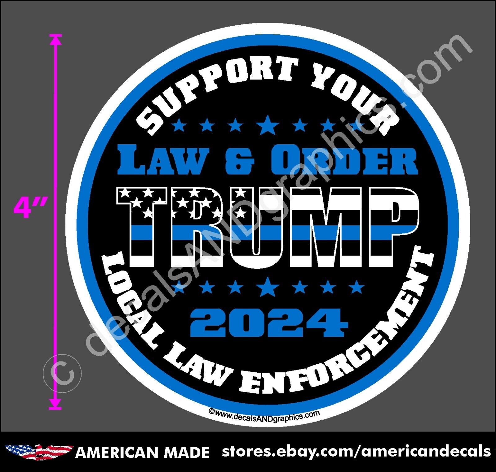 TRUMP THIN BLUE LINE LAW & ORDER 2024 SUPPORT LAW ENFORCEMENT DECAL