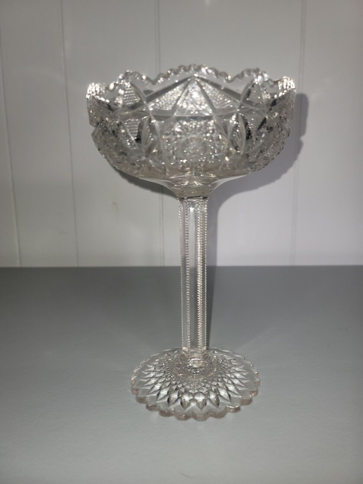 Antique 1880 / 1900 Pressed Glass Era Large Compote Crystal Cut Glass