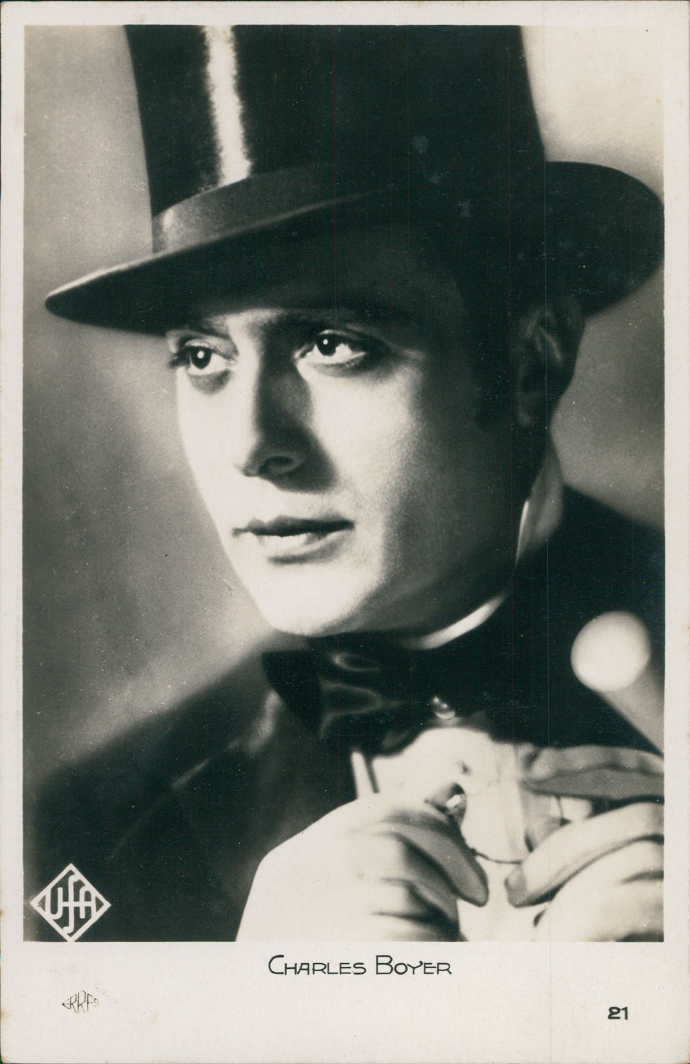 Actor Charles Boyer, ca.1948, vintage silver print on postcard paper Vinta