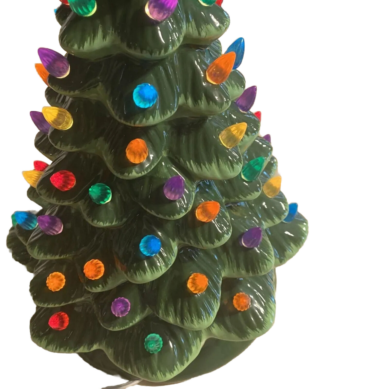 Christmas is Forever Lighted Tabletop Ceramic Green Christmas Tree 16 Inch 