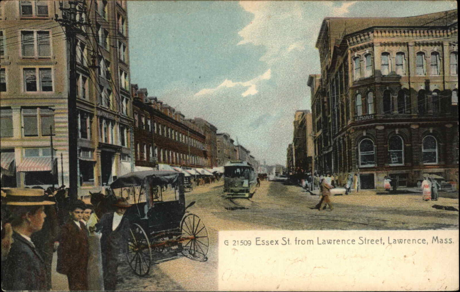 Lawrence Massachusetts MA Trolley Street Scene Rotograph 1900s-10s Postcard