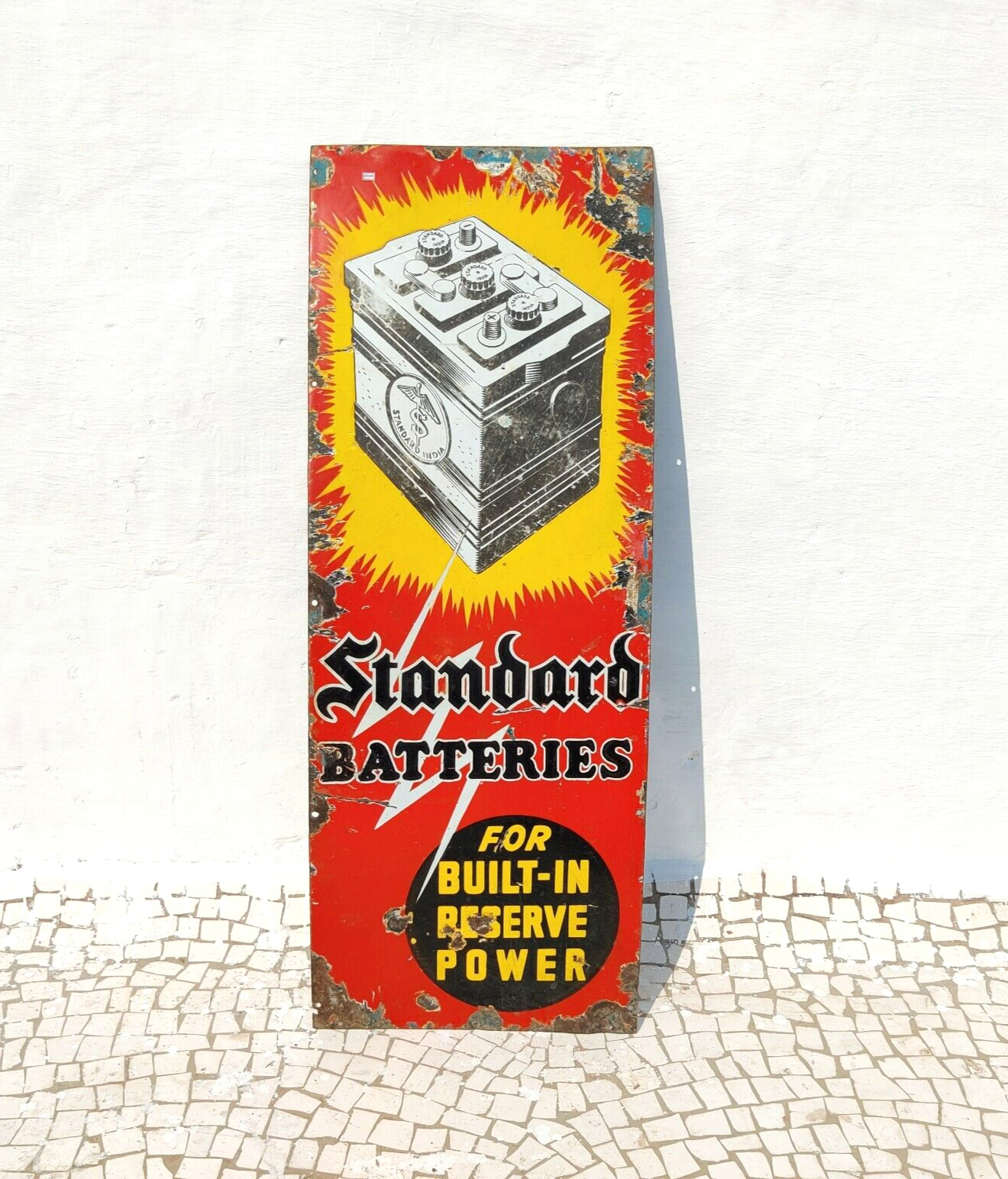 Vintage Standard Batteries Advertising Enamel Sign Board Rare Collectible EB449