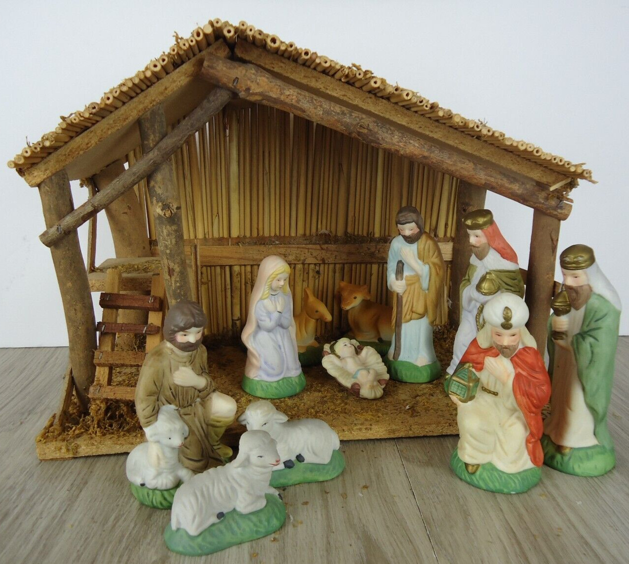 VTG Sears Nativity Set 97930 11 Porcelain Figures Stable Christmas Decor Holiday