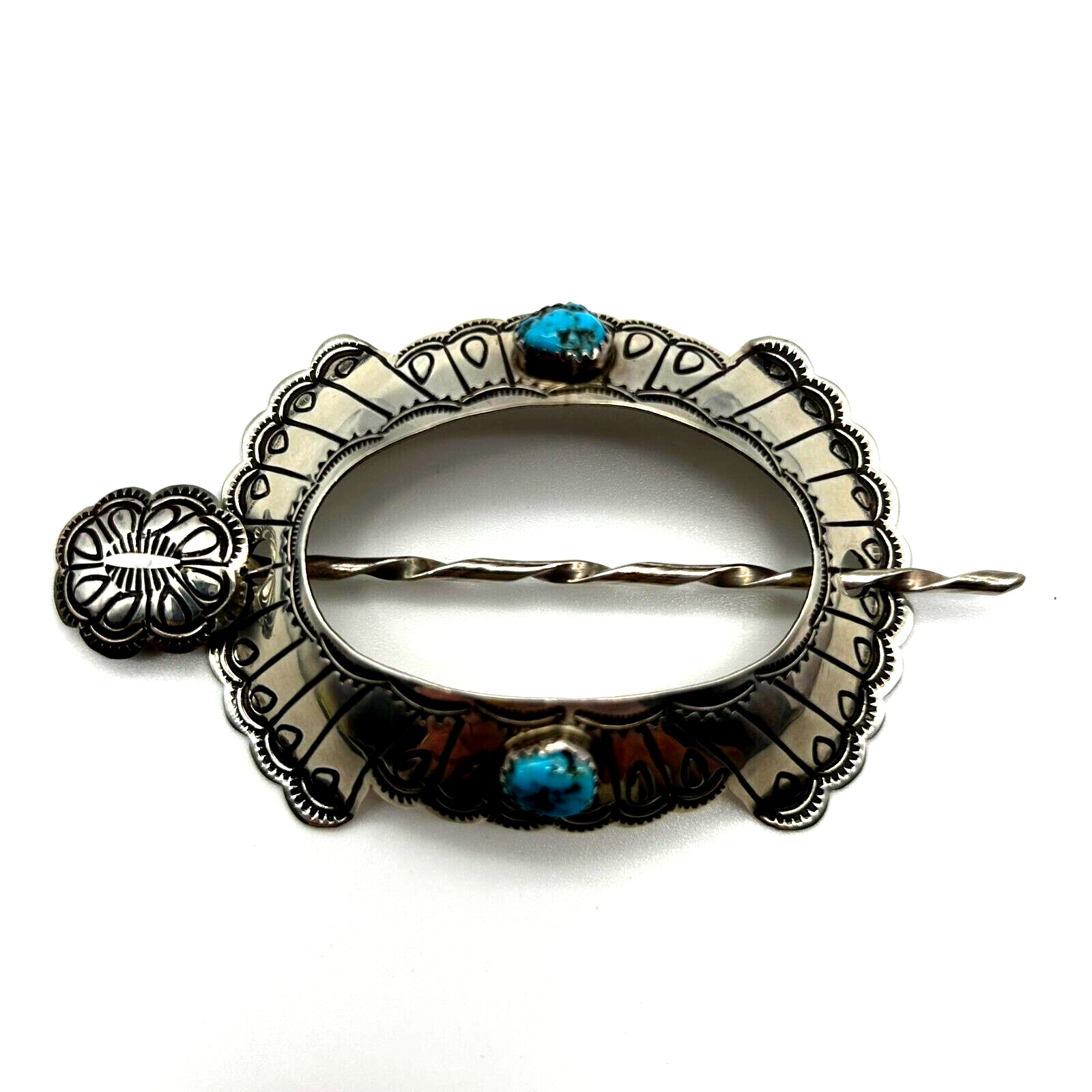 Navajo Native American Sterling Silver Turquoise Open Center Stick Barrette NWOT