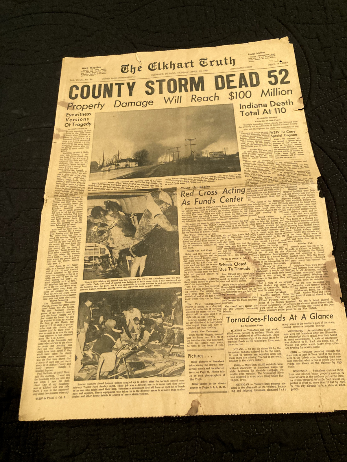 Original Elkhart Indiana TRUTH Newspaper April 12 1965 COUNTY STORM 52 DEAD