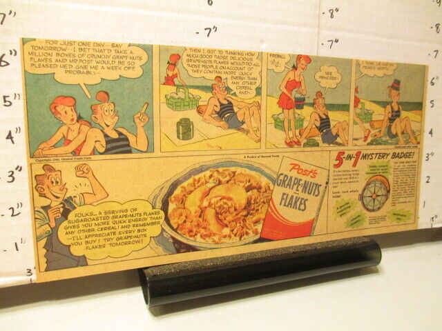 newspaper ad 1948 POST Grape Nuts cereal box compass badge premium Postum drink