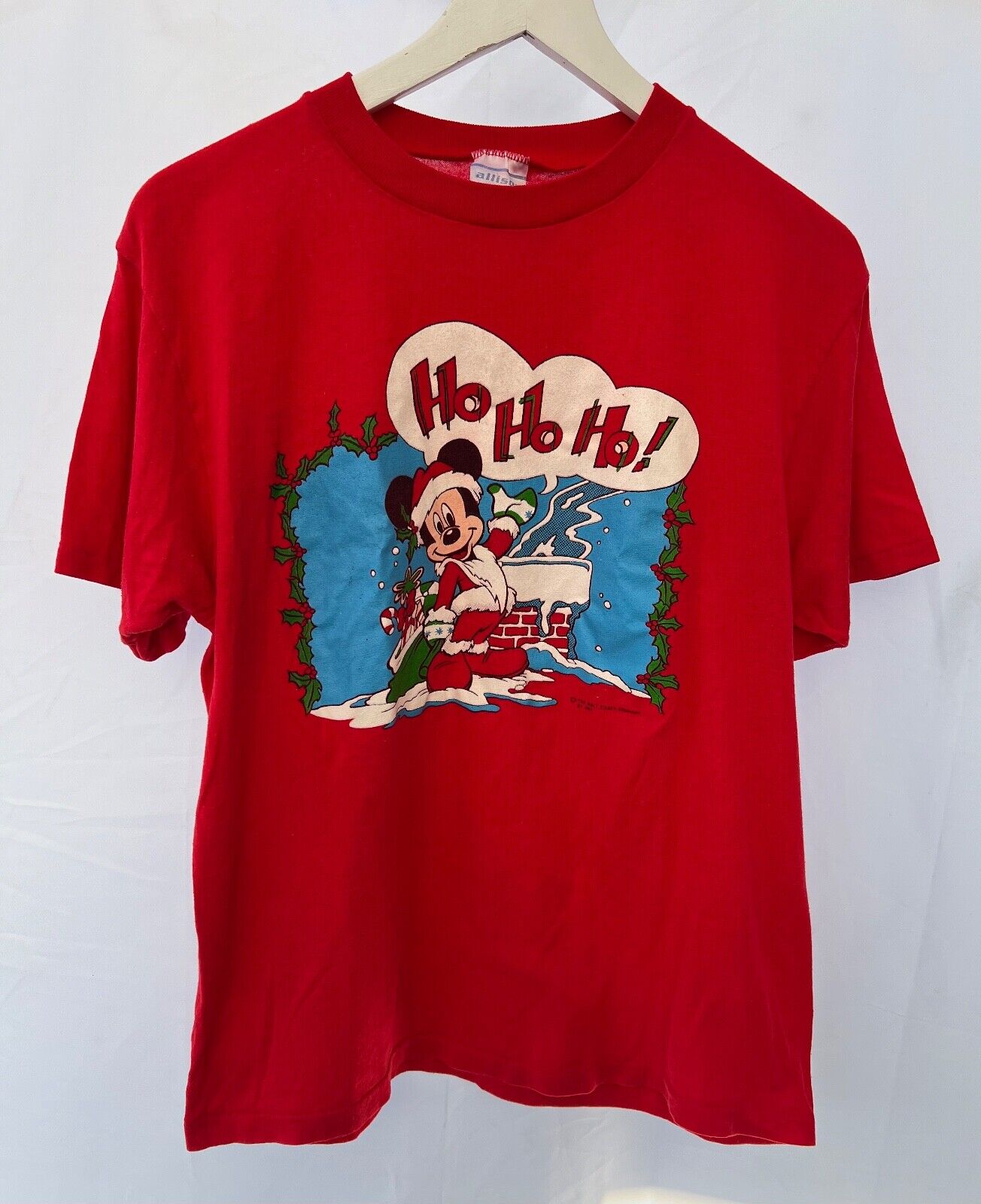 Vintage 80s Walt Disney Company Mickey Mouse Christmas Holiday Ho Ho Ho T-shirt