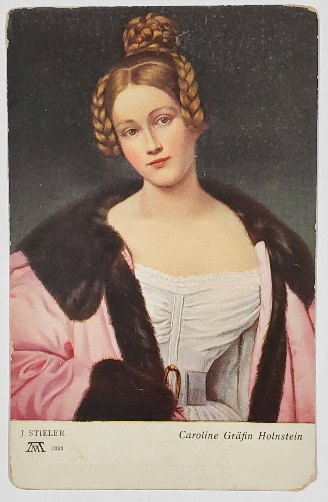 Caroline Grafin Holnstein Portrait J Stieler Beautiful Pink Coat Postcard D22
